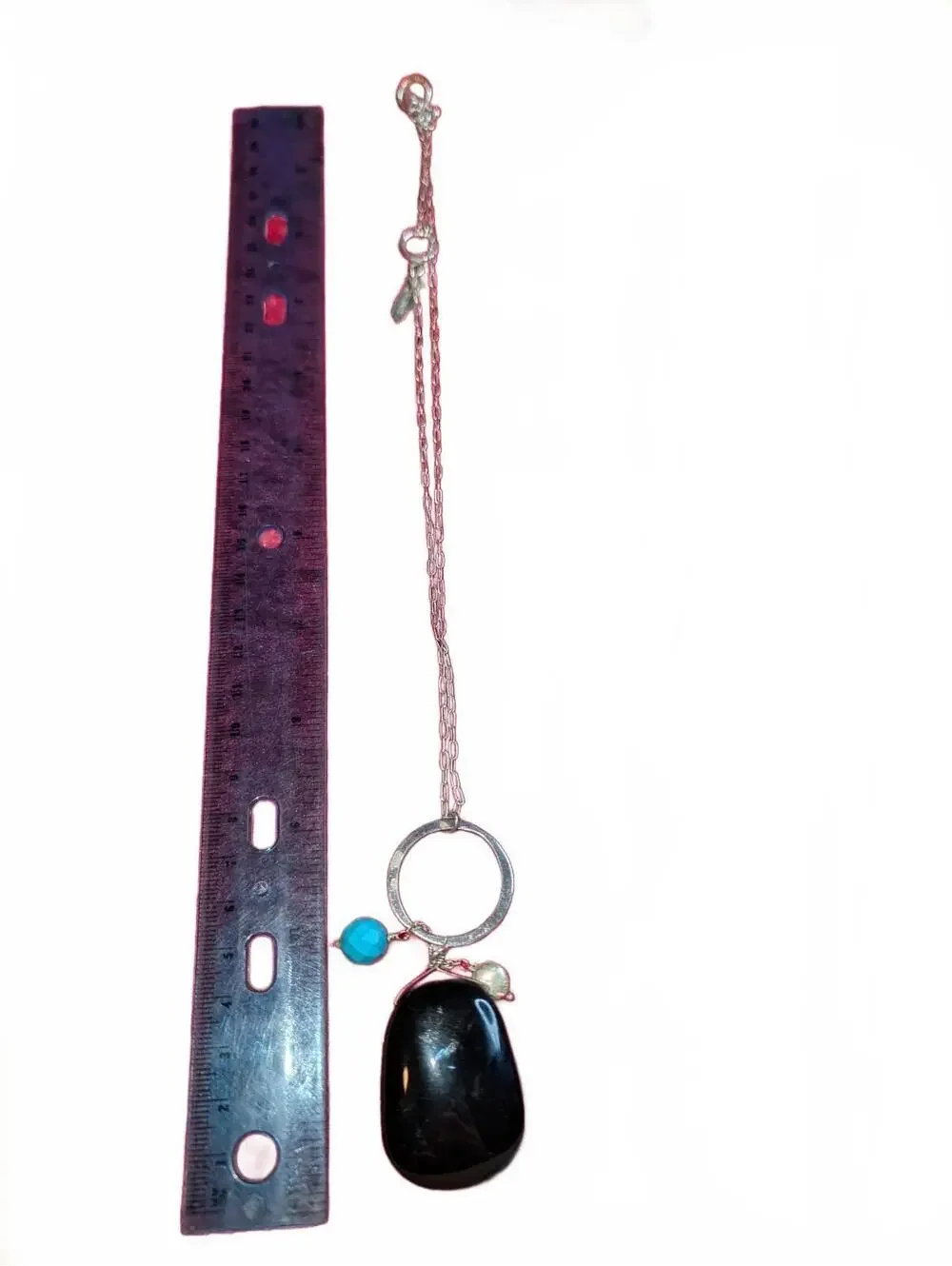 Handmade Silver Chain Necklace with Black onyx or obsidian and Turquoise Beads